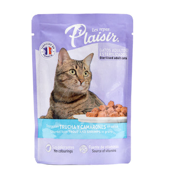 Les Repas Plaisir Alimento Natural Húmedo Receta Trucha y Camarón en Salsa para Gato Adulto, 85 g