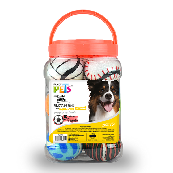 Fancy Pets Juguete Pelotas De Tenis Con Squeaker Vitrolero 11 Pzas