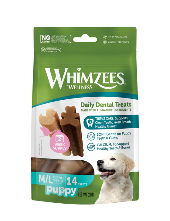 Whimzees Puppy M/L Premio Dental para Cachorro Bolsa 14 piezas