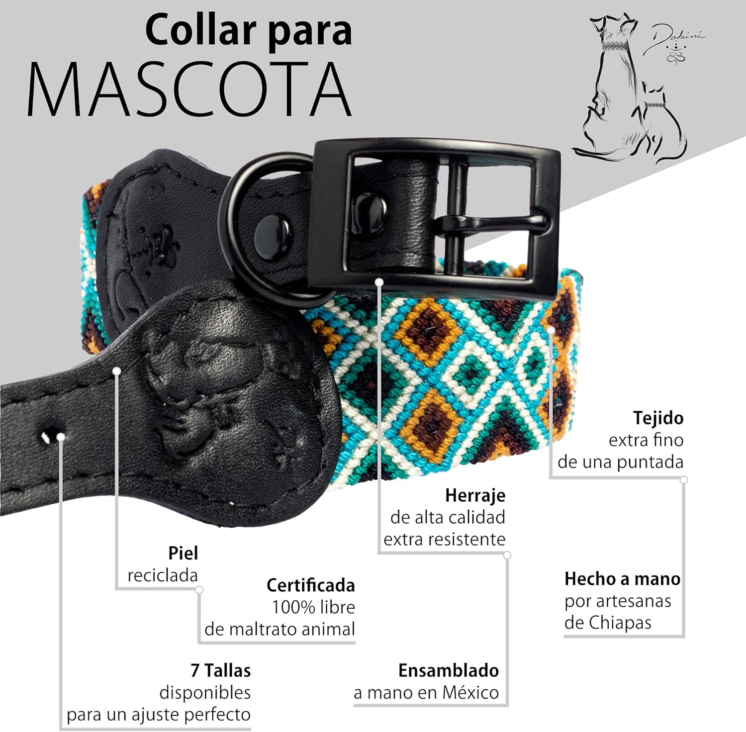 Dakini Collar Artesanal Para Perro Con Acabados de Lujo, Extra Resistente , Talla M - 3.5 CM