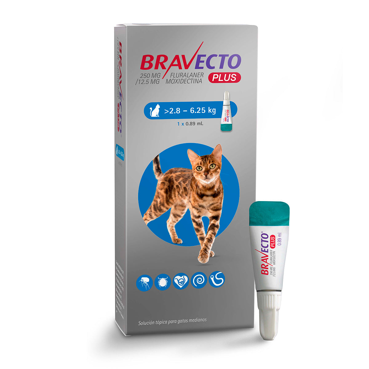 MSD Bravecto Plus Cat 2.8 a 6.25 kg 250 mg 0.89 ml