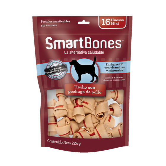SmartBones - Premios Masticables Naturales con Forma de Hueso Mini Receta Pollo para Perro, 112 g