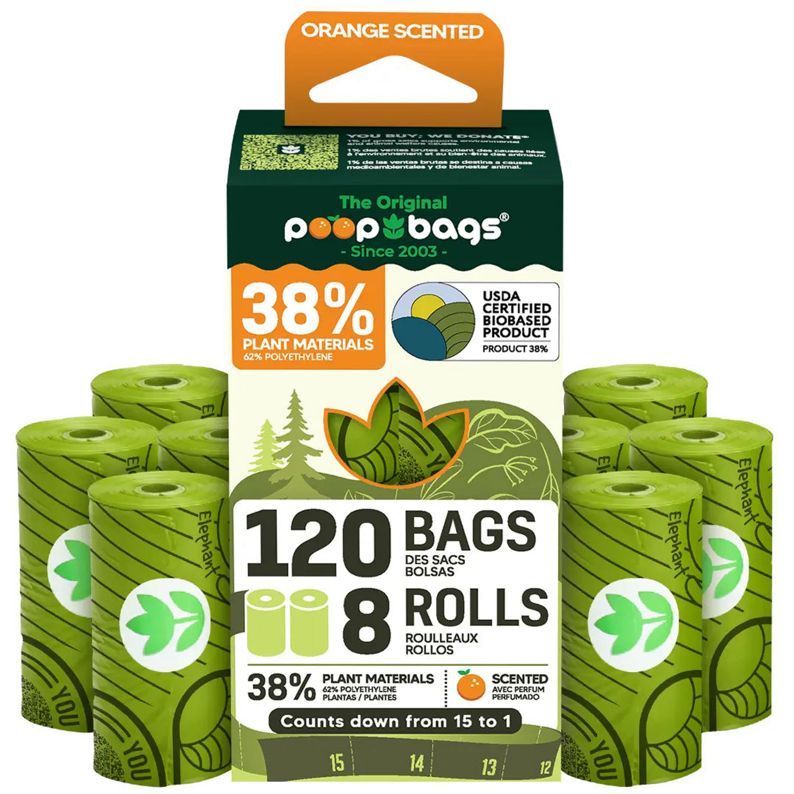 Bolsas ecolÃ³gicas para perro The Original Poop Bags con 38% materiales vegetales y certificaciÃ³n USDA