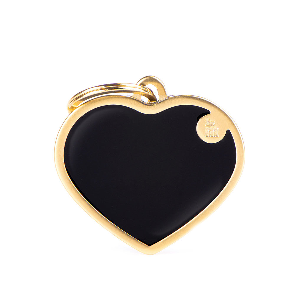 MyFamily Placa Basic Handmade Corazon Grande Negro y Oro Satinado