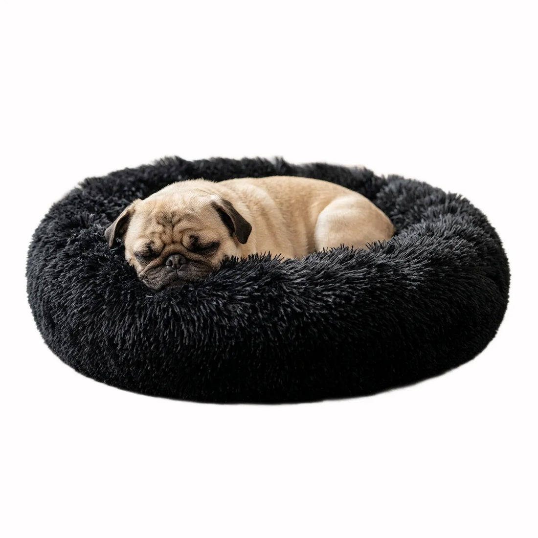 Cama Redonda Calentita — Negra · Textura Shaggy Ultra Suave