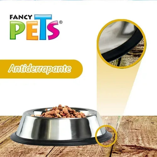 Plato de acero inoxidable Fancy Pets para perro con base de goma negra antiderrapante