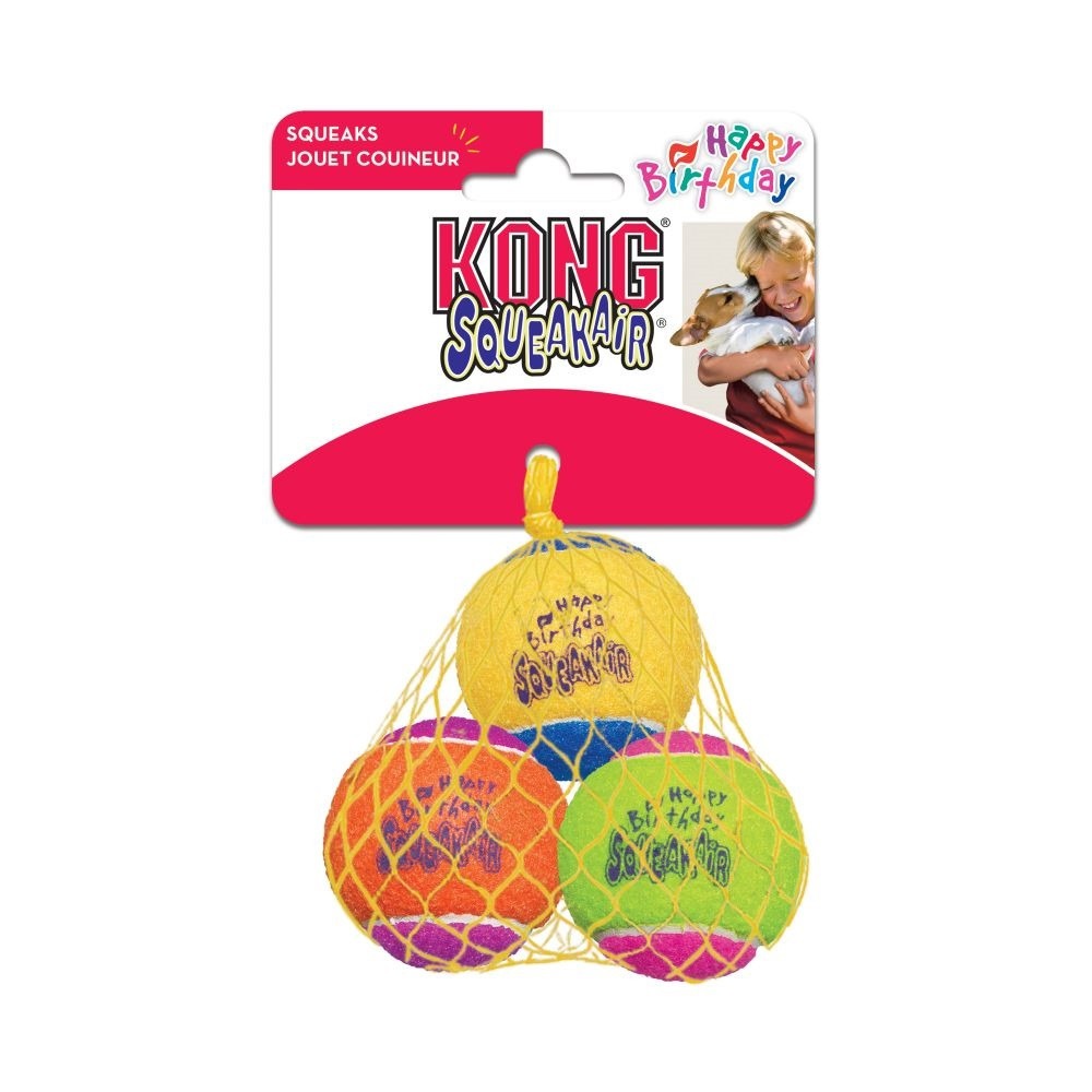 Pelotas de tenis para perro en colores neón azul, rosa y verde marca KONG