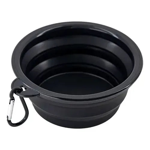 Plato plegable para mascotas fabricado en silicona negra para transporte