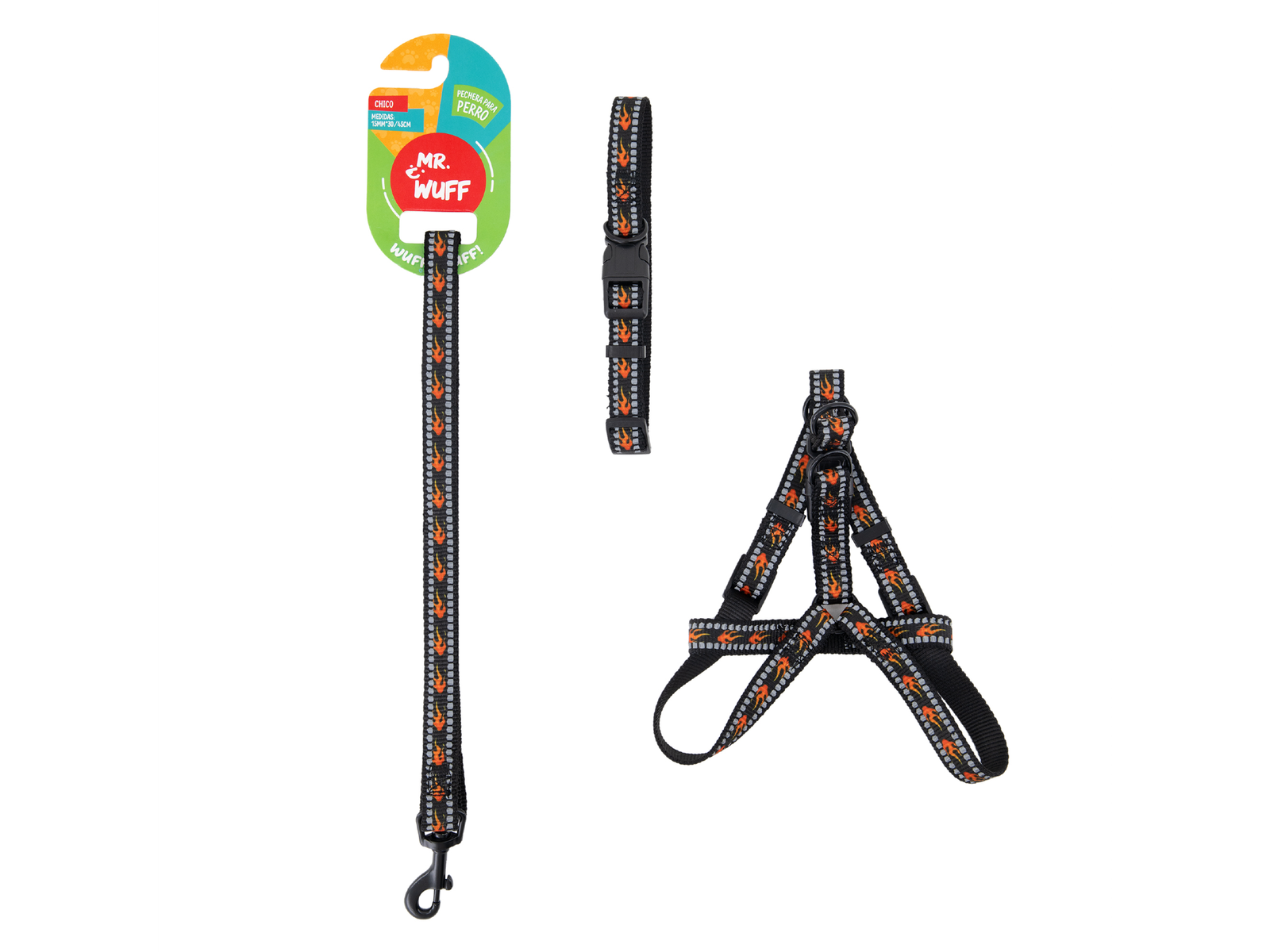 Mr. Wuff Pack Correa Collar Pechera NEGRO GRANDE