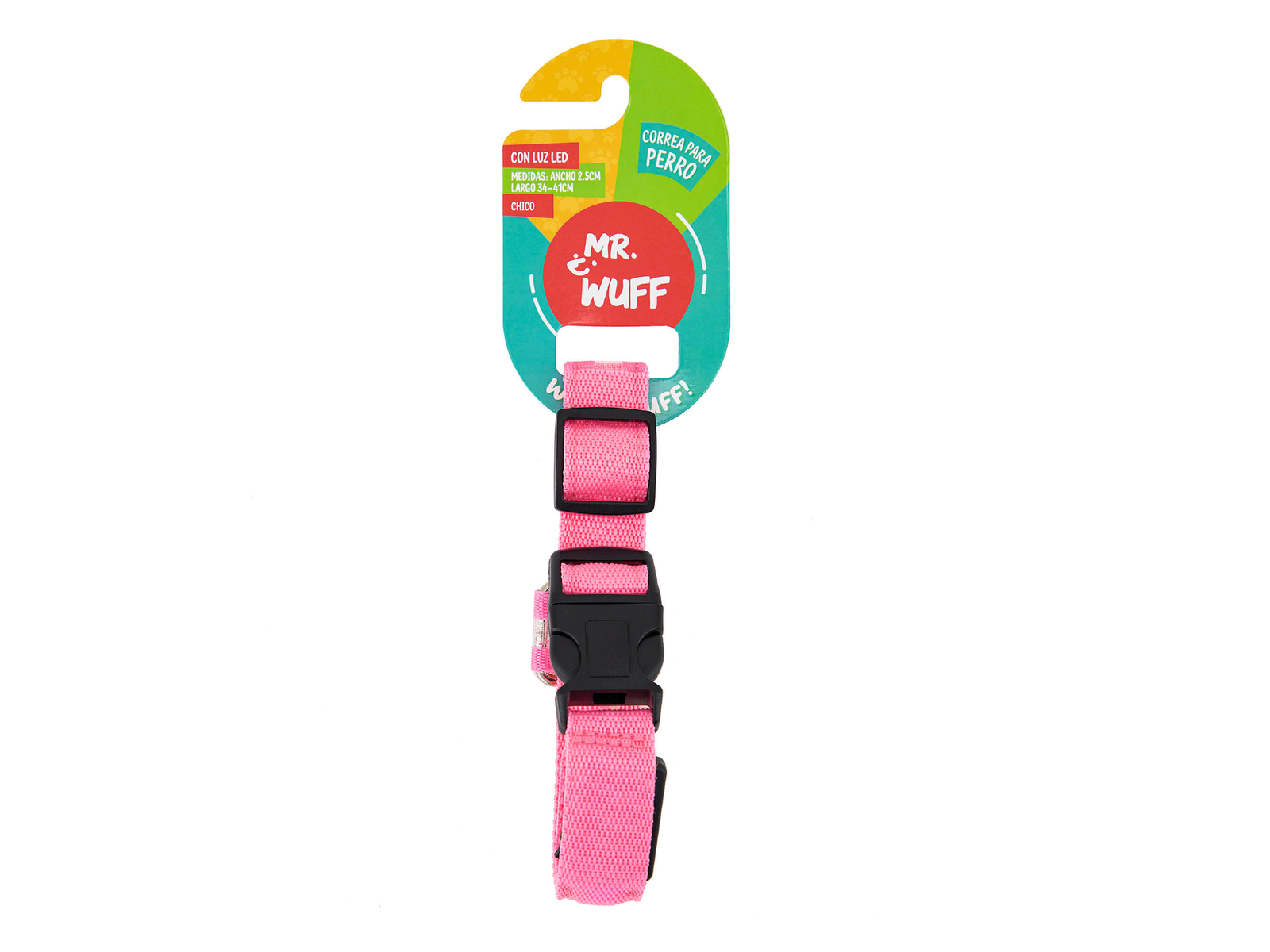 Mr. Wuff Correa Para Perro Con Luz Led ROSA CHICO
