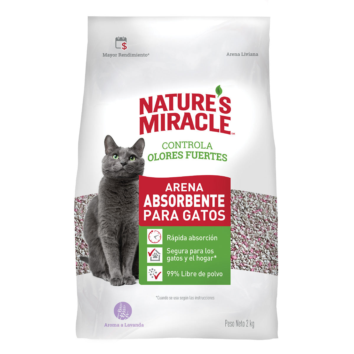 Nature'S Miracle Arena Absorbente Para Gatos Aroma Lavanda Control De Olores Fuertes 2Kg