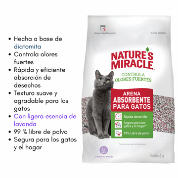 Nature'S Miracle Arena Absorbente Para Gatos Aroma Lavanda Control De Olores Fuertes 2Kg