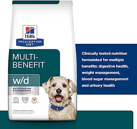 Hill's Prescription Diet w/d Multi-Beneficio Digestivo/Peso/Glucosa/Manejo Urinario Alimento seco para Perros, Dieta Veterinaria, Bolsa de 8.5 lb