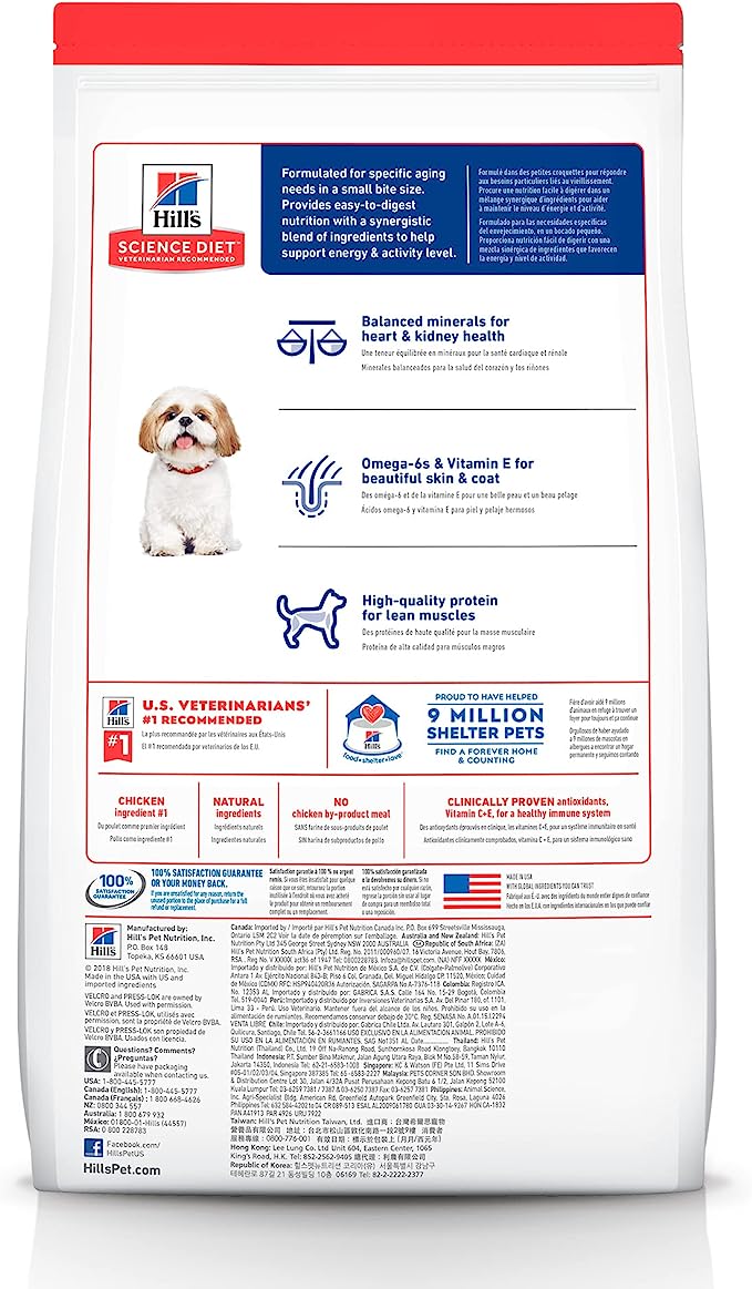 Hill's Science Diet Small Bites Alimento Seco para Perro Senior Raza Pequeña Receta Pollo y Cebada, 6.8 kg