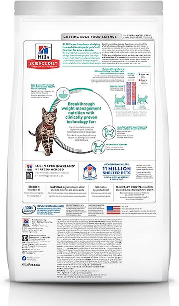 Hill's Science Diet Alimento seco para gatos, adulto, peso perfecto para un control saludable de peso y peso, receta de pollo, bolsa de 3 libras